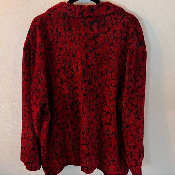 Sag Harbor Womens Sz 22W Red Black Soft Textured Tapestry Button Up Shirt Jacket - Picture 8 of 8